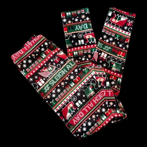 “Sleigh All Day” Juniors M (7-9) Velvety Soft Micro Fleece Christmas Leggings - Picture 2 of 3